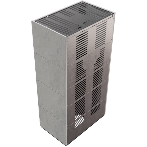 Камин Kratki FLOKI BOX 8 kW Ø 160 в корпусе с керамогранита CEMENTO GRIGIO BOCCIARDATA FLOKI/S/PF/Q/C/G/B фото