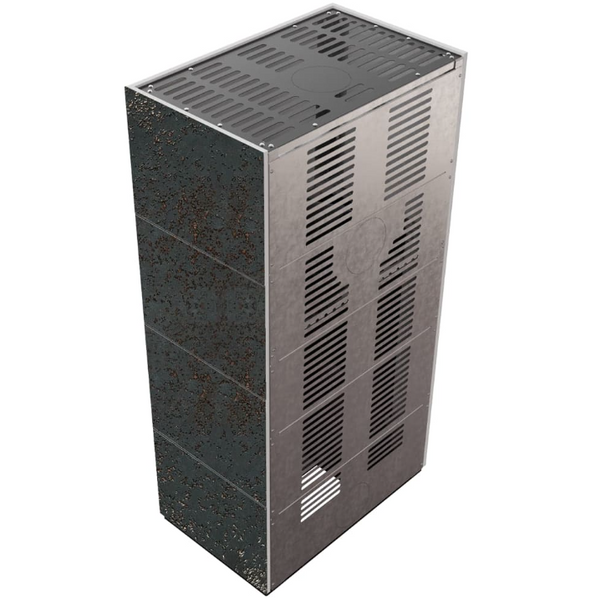 Камін Kratki FLOKI BOX 8 kW &Oslash; 160 в обудові з керамограніту OXIDE NERO FLOKI/S/PF/Q/O/N фото